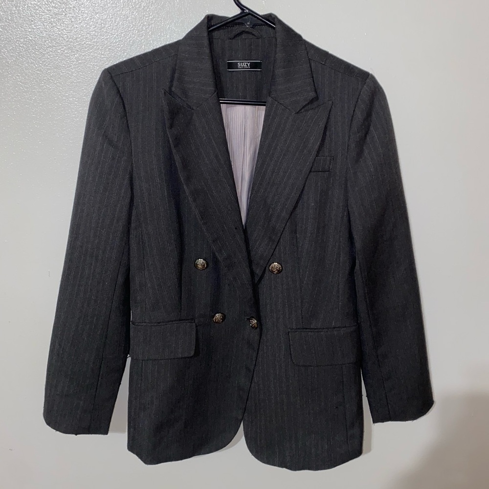Suzy Shier Gray Pinstripe Blazer